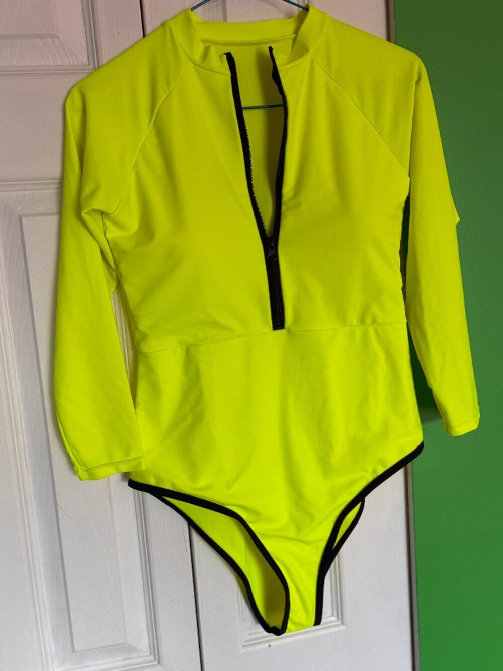 Neon Yellow Long Sleeve Bathing Suit Size M